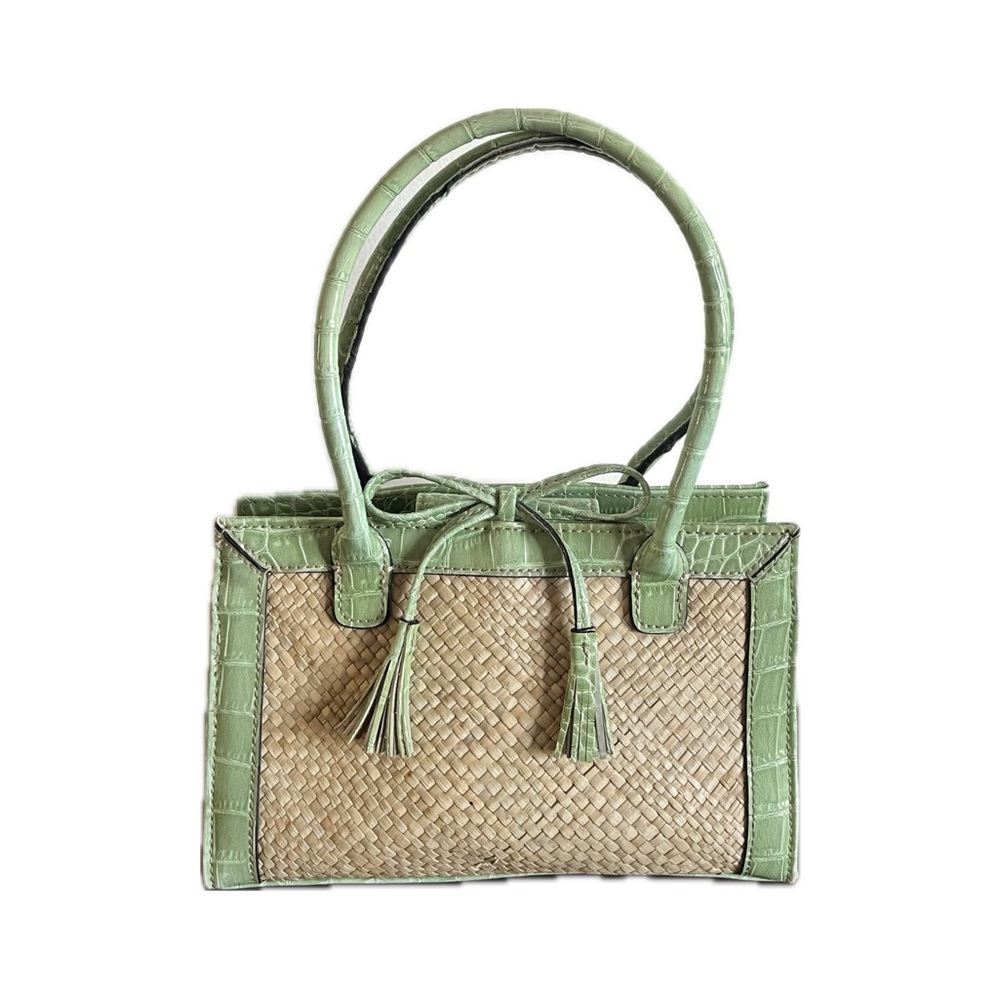 Liz Claiborne Green and Natural Woven Mini Tote